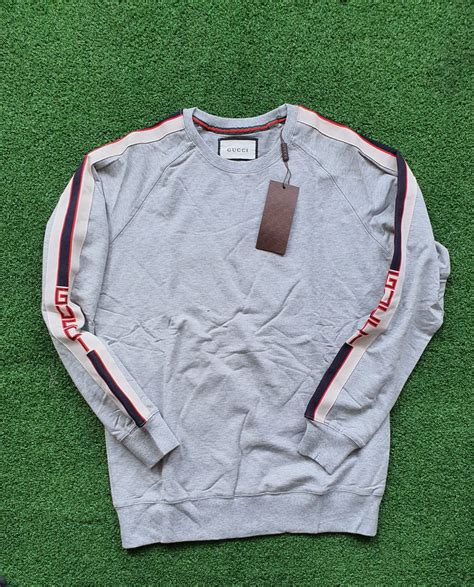 Grey Cotton Sweatshirt With Gucci Stripe 